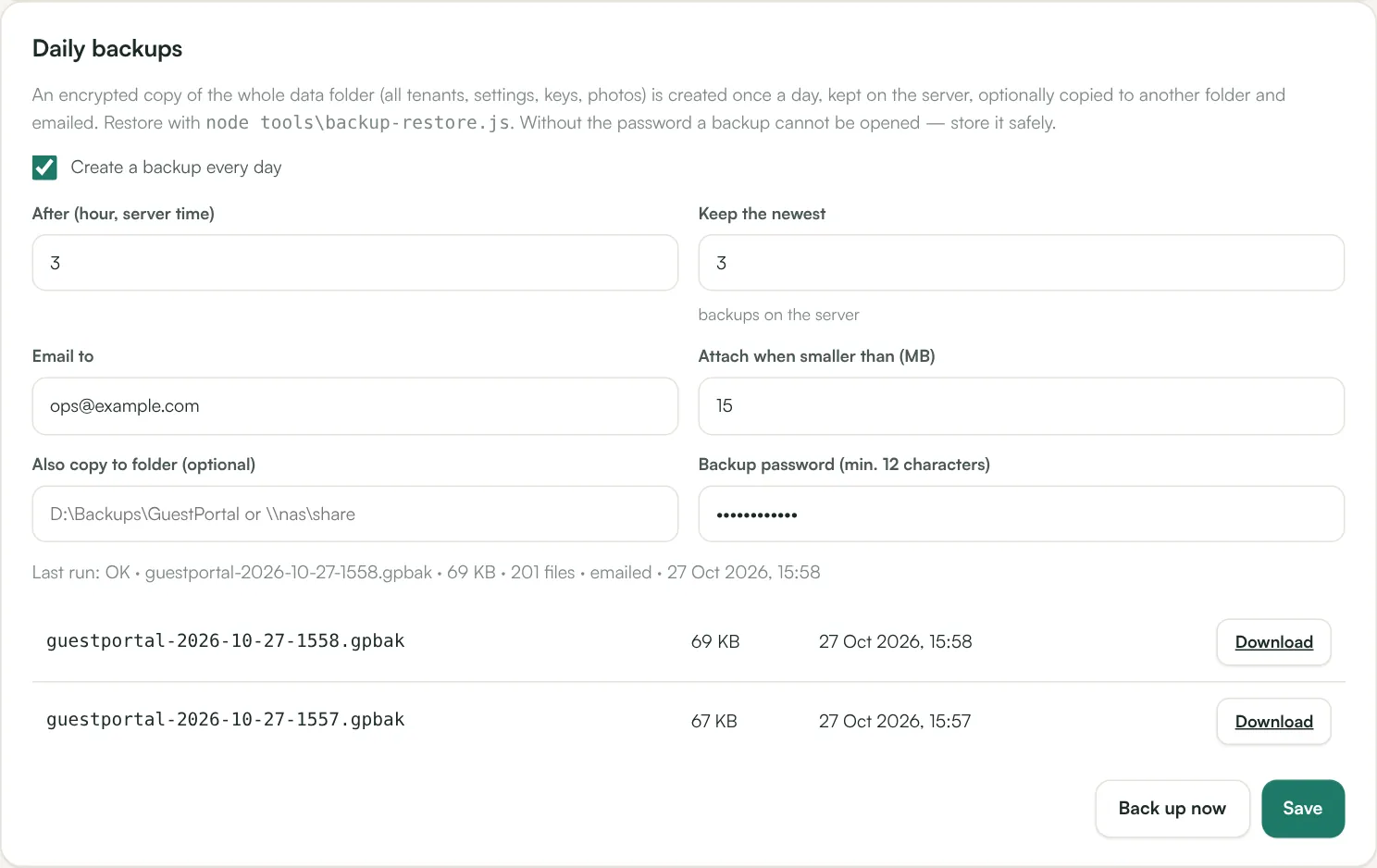 Platform → Backups