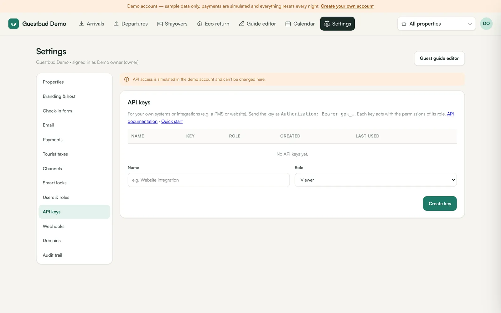 Settings → API keys