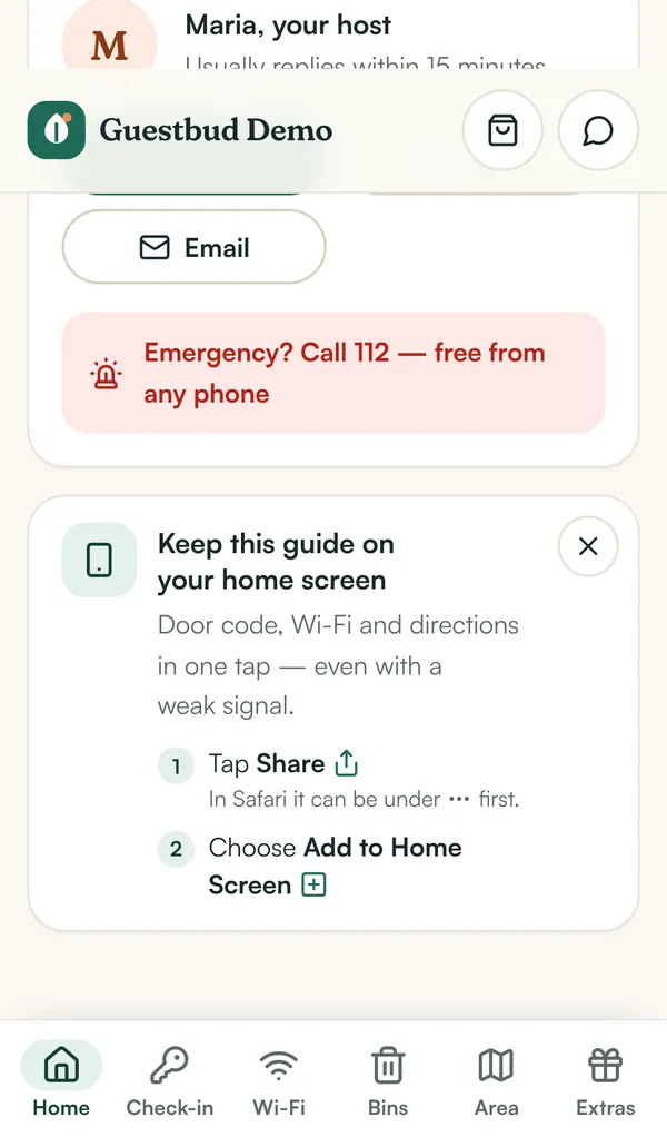 “Keep this guide on your home screen” — the portal installs like an app on iPhone and Android
