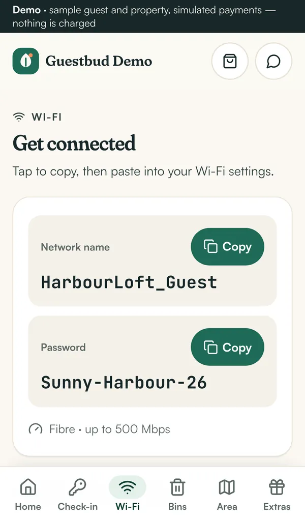 Wi-Fi with copy buttons