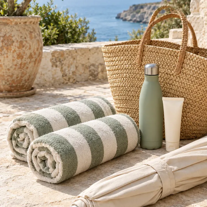 Beach towels and a bag ready for the day